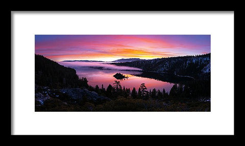 Emerald Bay Foggy Fire - Framed Print by Brad Scott