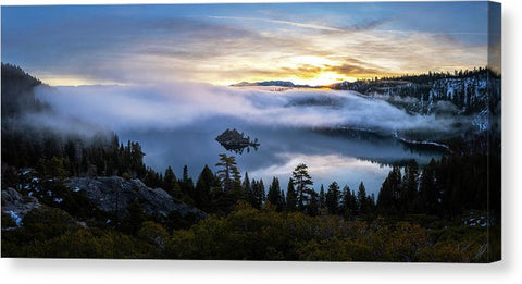 Emerald Bay Foggy Sunrise - Canvas Print by Brad Scott