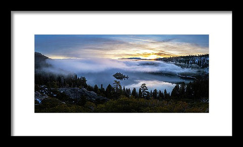 Emerald Bay Foggy Sunrise - Framed Print by Brad Scott