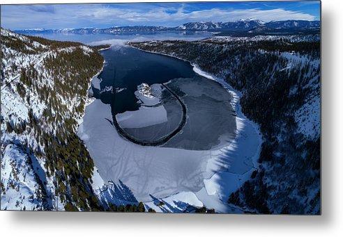 Emerald Bay Ice Aerial - Metal Print