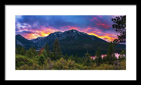 Emerald Bay Secret Sunset Panorama By Brad Scott - Framed Print