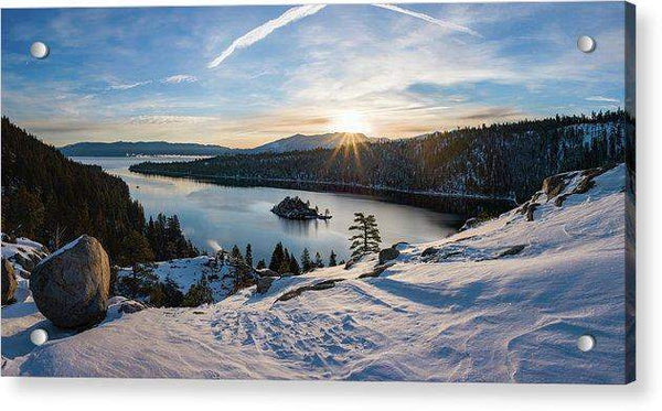 Emerald Bay Winter Sunburst By Brad Scott - Acrylic Print