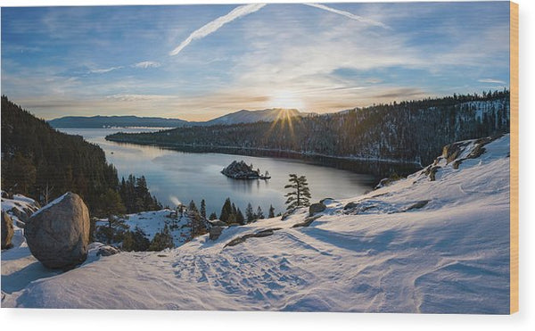 Emerald Bay Winter Sunburst By Brad Scott - Wood Print