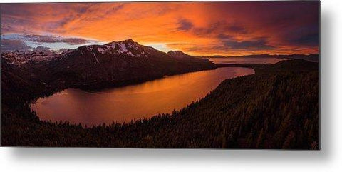 Fallen Leaf Lake Sunset Aerial By Brad Scott - Metal Print-Lake Tahoe Prints