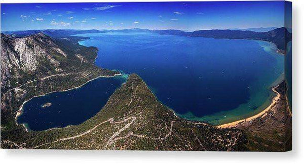 Lake Tahoe Aerial Panorama - Emerald Bay Aerial - Canvas Print-14.000" x 6.375"-Lake Tahoe Prints