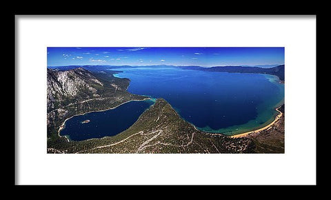 Lake Tahoe Aerial Panorama - Emerald Bay Aerial - Framed Print-Lake Tahoe Prints