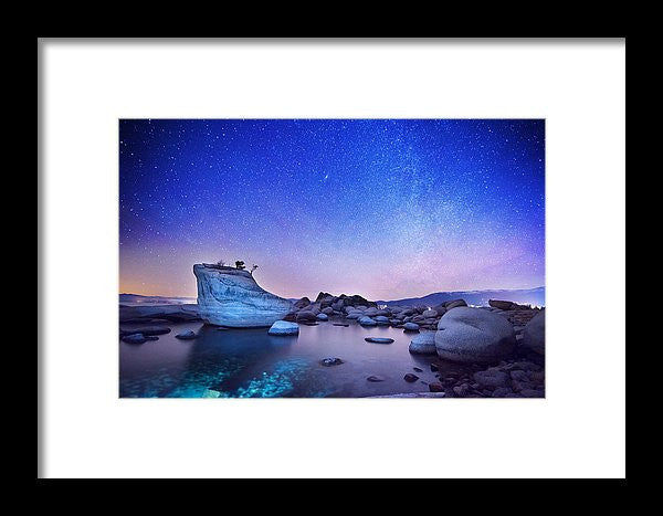 Night Shine , Bonsai Rock Lake Tahoe - Framed Print