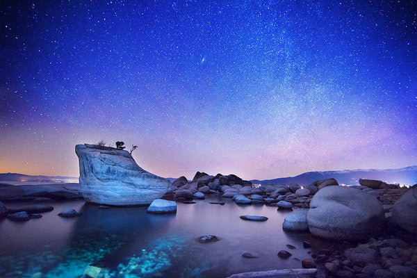 Night Shine , Bonsai Rock Lake Tahoe - Art Print