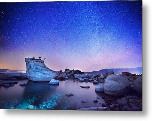 Night Shine , Bonsai Rock Lake Tahoe - Metal Print