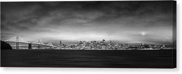 San Fransisco Cityscape Black And White Panorama - Canvas Print-20.000" x 6.875"-Lake Tahoe Prints