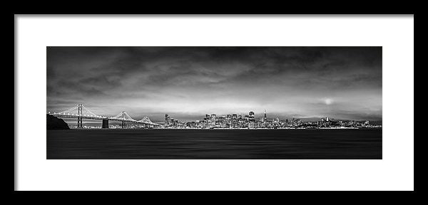 San Fransisco Cityscape Black And White Panorama - Framed Print