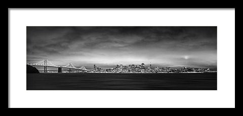 San Fransisco Cityscape Black And White Panorama - Framed Print