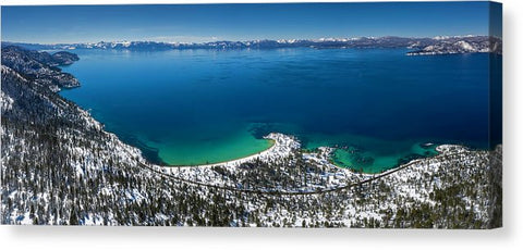 Sand Harbor Winter Aerial Panorama by Brad Scott - Canvas Print