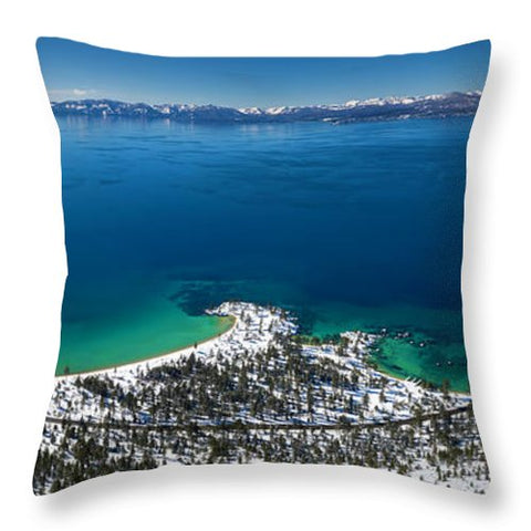 Sand Harbor Winter Aerial Panorama - Throw Pillow