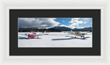 Snow Covered Airplanes at Lake Tahoe Airport - Framed Print