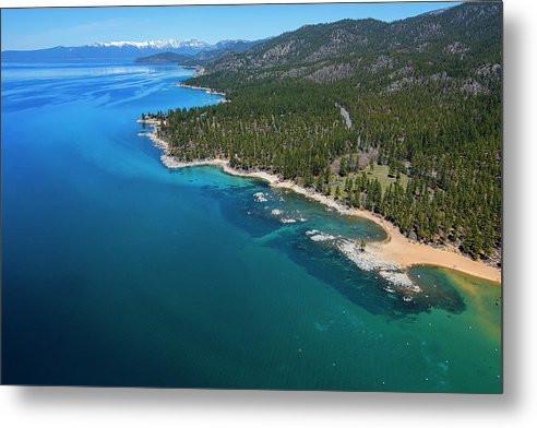 Zephyr Cove To Cave Rock Aerial - Metal Print