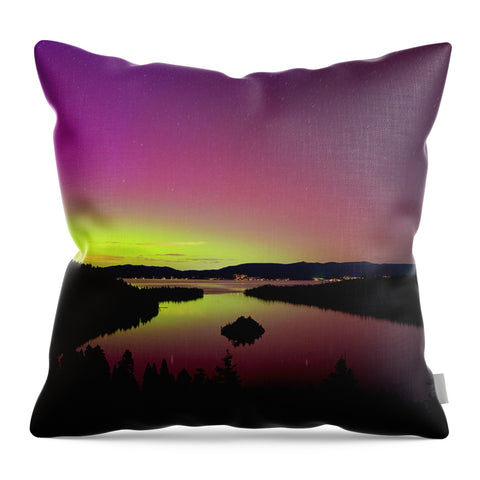 Northern Lights Over Emerald Bay - Throw Pillow