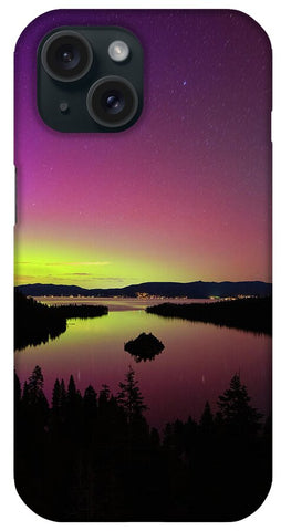 Northern Lights Over Emerald Bay - Phone Case