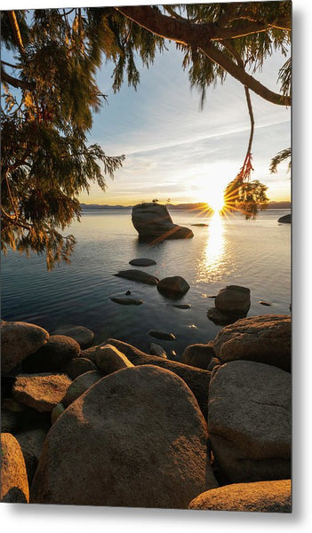 Bonsai Rock Sunburst Vertical - Metal Print by Brad Scott