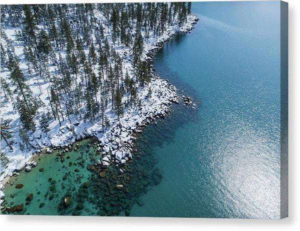 East Shore Winter Aerial By Brad Scott - Canvas Print-12.000" x 7.875"-Lake Tahoe Prints