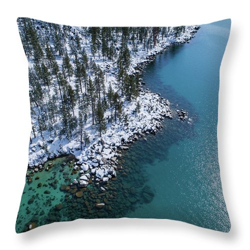 East Shore Winter Aerial By Brad Scott - Throw Pillow-Lake Tahoe Prints