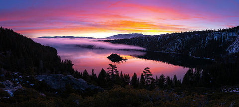 Emerald Bay Foggy Fire - Art Print by Brad Scott