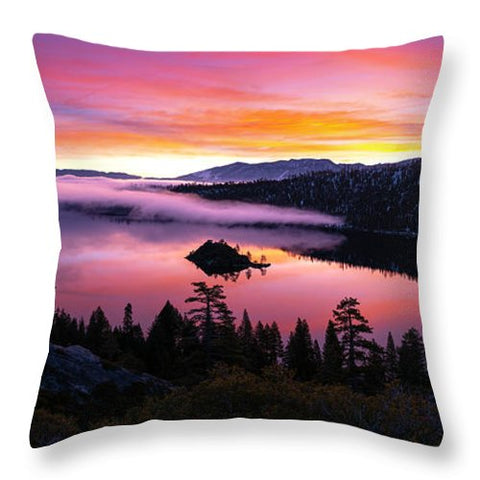 Emerald Bay Foggy Fire - Throw Pillow