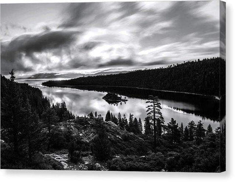 Emerald Bay Rays Black And White By Brad Scott - Canvas Print-10.000" x 6.625"-Lake Tahoe Prints