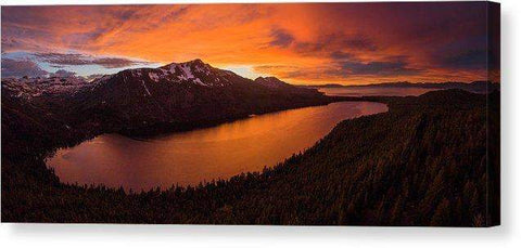 Fallen Leaf Lake Sunset Aerial By Brad Scott - Canvas Print-16.000" x 6.375"-Lake Tahoe Prints