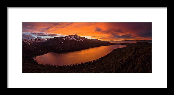 Fallen Leaf Lake Sunset Aerial By Brad Scott - Framed Print