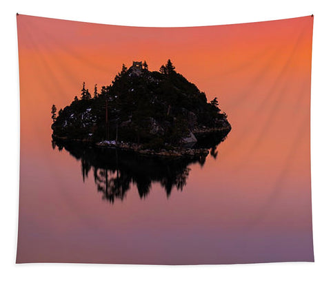 Fannette Island Lake Tahoe - Last Sunset Of The Decade - Tapestry