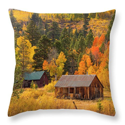 Hope Valley Fall Cabin By Brad Scott - Throw Pillow-Lake Tahoe Prints