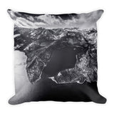 Emerald Bay Aerial Black and White Square Pillow-Lake Tahoe Prints