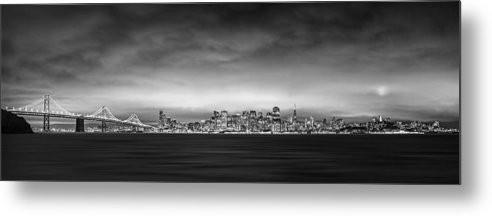 San Fransisco Cityscape Black And White Panorama - Metal Print