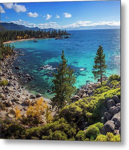 Sand Harbor Lookout By Brad Scott - Square - Metal Print