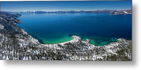 Sand Harbor Winter Aerial Panorama by Brad Scott - Metal Print