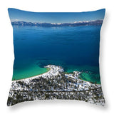 Sand Harbor Winter Aerial Panorama - Throw Pillow