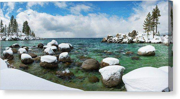 Sand Harbor Winter Panorama By Brad Scott - Canvas Print-14.000" x 6.500"-Lake Tahoe Prints