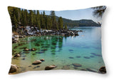 Secret Cove Through The Trees By Brad Scott - Throw Pillow-Lake Tahoe Prints