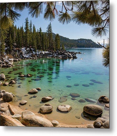 Secret Cove Through The Trees By Brad Scott - Metal Print-Metal Print-Lake Tahoe Prints