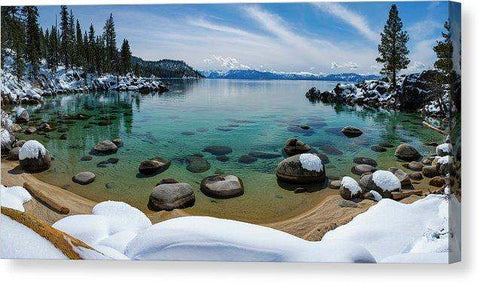 Secret Cove Winter Panorama By Brad Scott - Canvas Print-12.000" x 6.000"-Lake Tahoe Prints