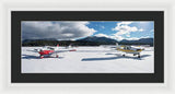 Snow Covered Airplanes at Lake Tahoe Airport - Framed Print