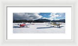 Snow Covered Airplanes at Lake Tahoe Airport - Framed Print