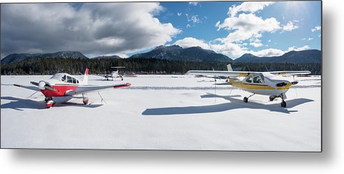 Snow Covered Airplanes at Lake Tahoe Airport - Metal Print