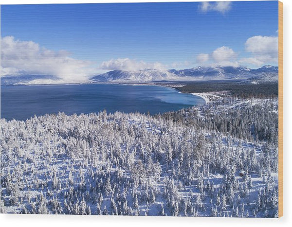 South Tahoe Winter Aerial By Brad Scott - Wood Print