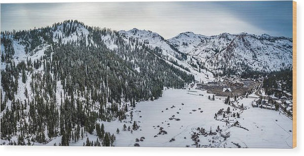 Squaw Valley Winter Aerial Panorama by Brad Scott - Wood Print