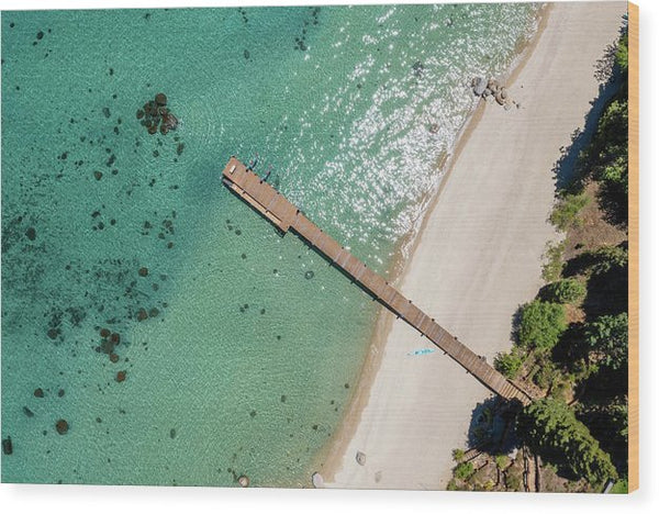 West Shore Lake Tahoe Pier Aerial - Wood Print